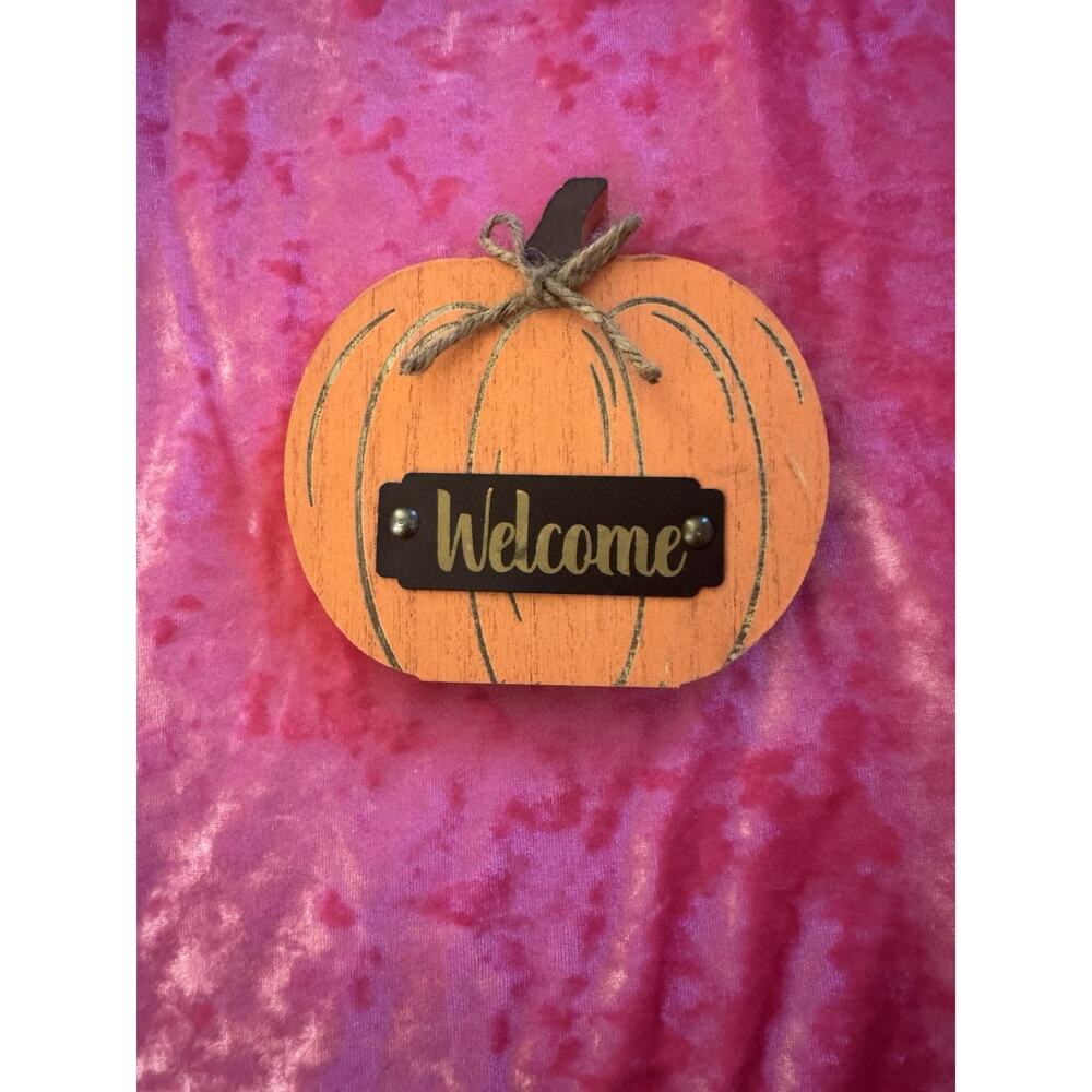 Wooden Pumpkin Welcome Sign Rustic Fall Autumn Decor Orange